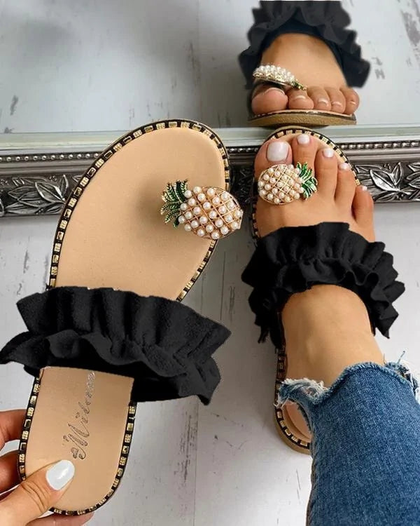 Bohemian Pineapple Pearl Flat Sandals