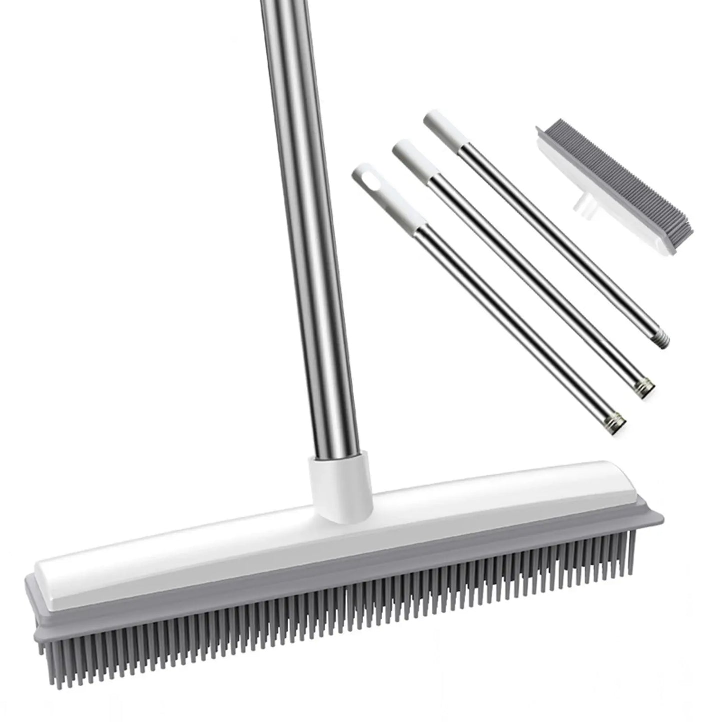 Rubber Broom Carpet Rake with Squeegee Long Handle