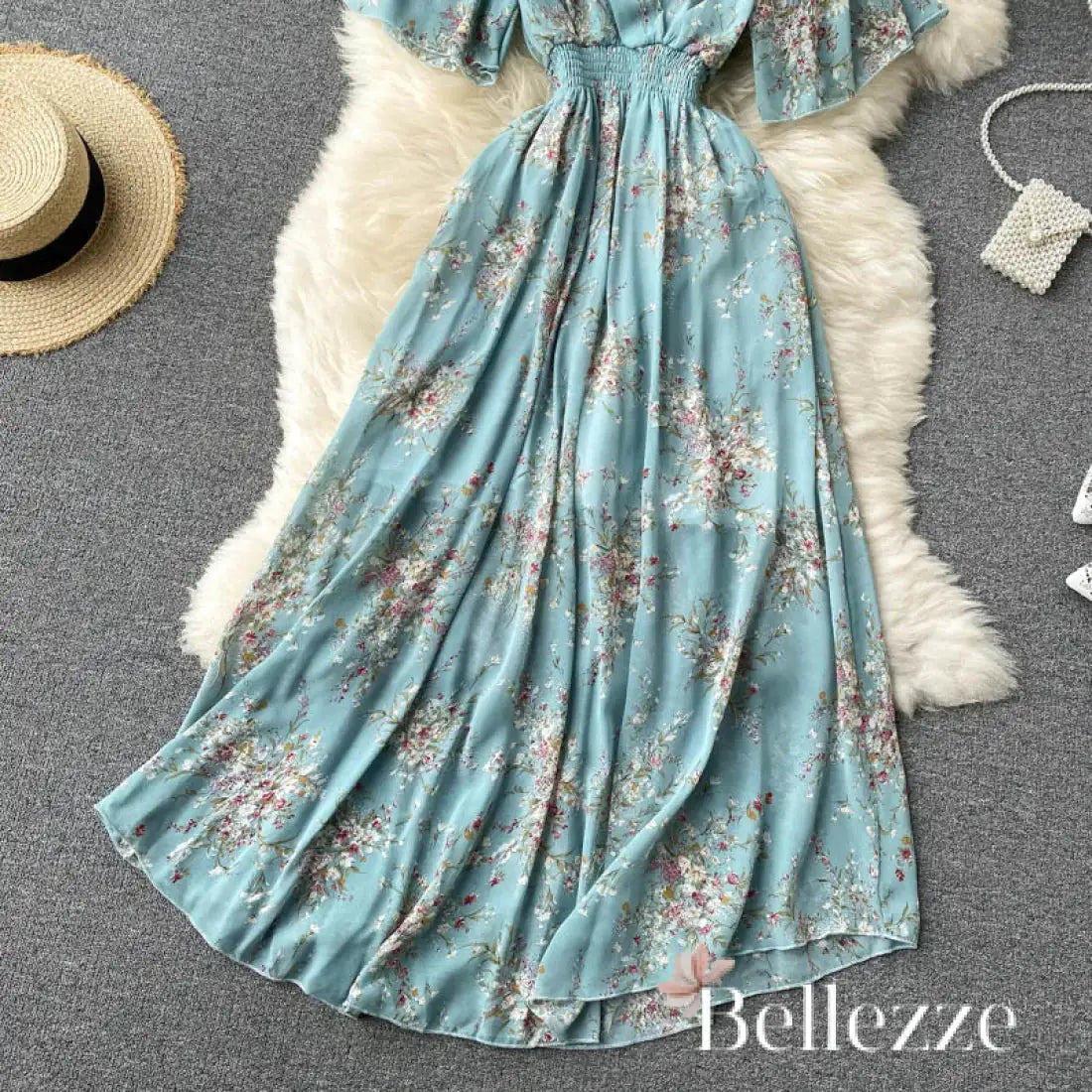 Vestido Bellezze Blue Floral Dress