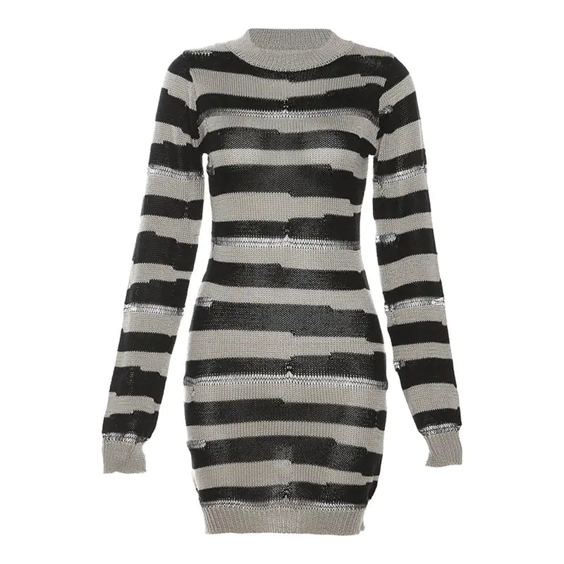 Cutout Striped Sweater Mini Dress