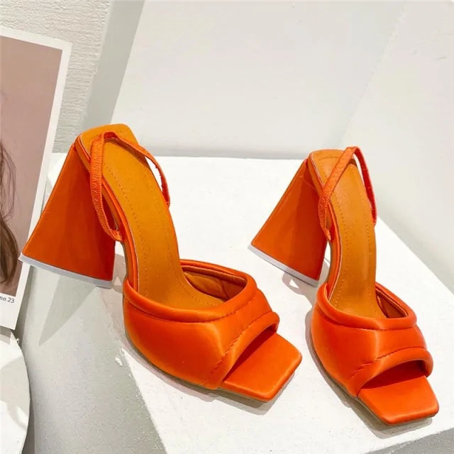 Slides Mules Summer Silk Thick Block Heels