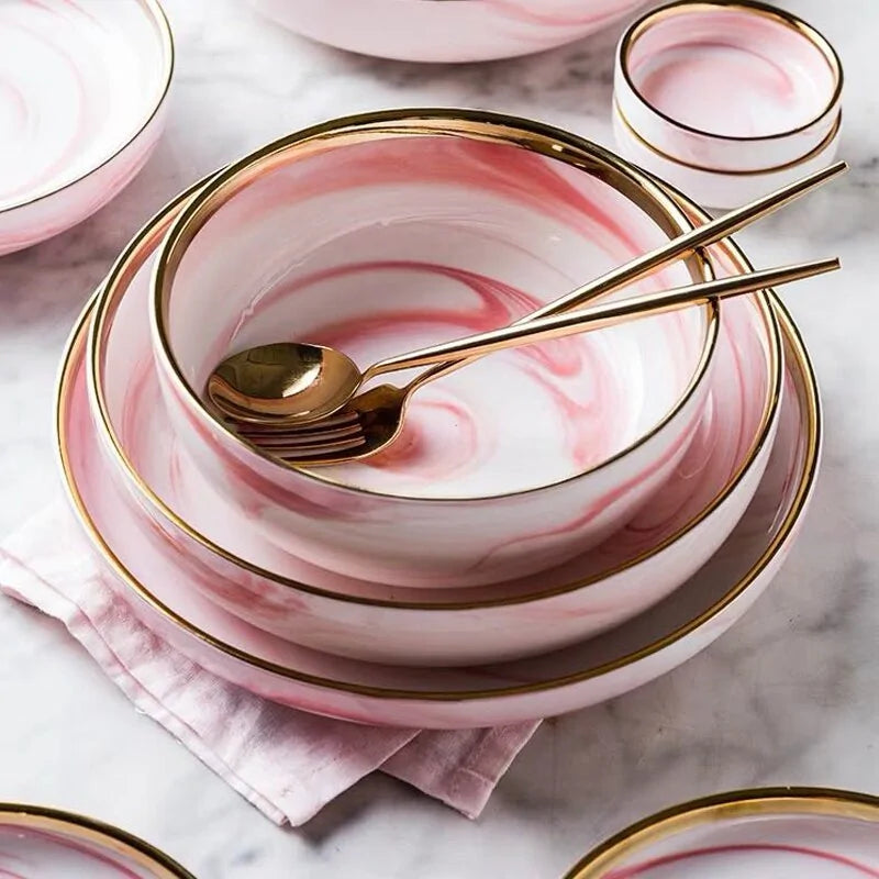 Pink Marbel Dinnerware Dinner Plates