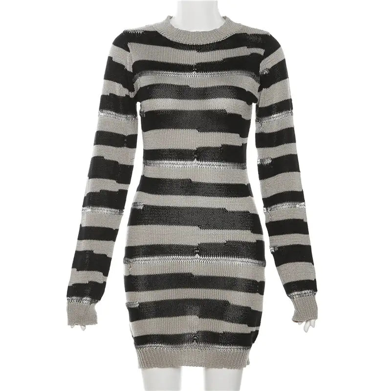 Cutout Striped Sweater Mini Dress