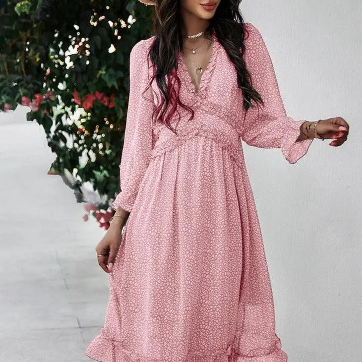 Floral Dress Butterfly Sleeve High Waist