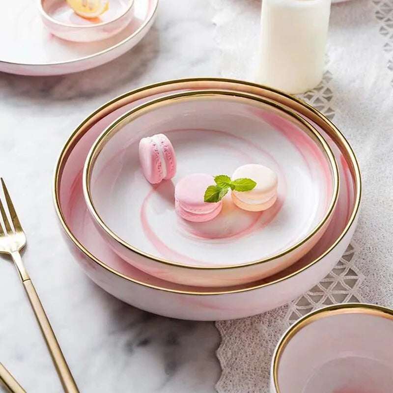 Pink Marbel Dinnerware Dinner Plates