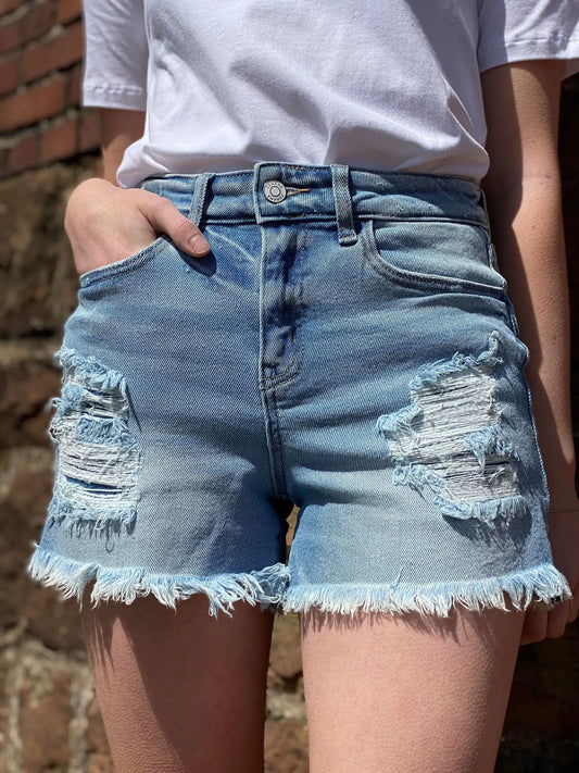 ZENANA DISTRESSED DENIM SHORTS