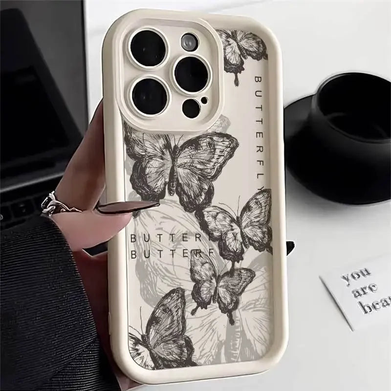 Art Oil Painting Butterfly Soft Phone Case for iPhone 15 14 Pro Max