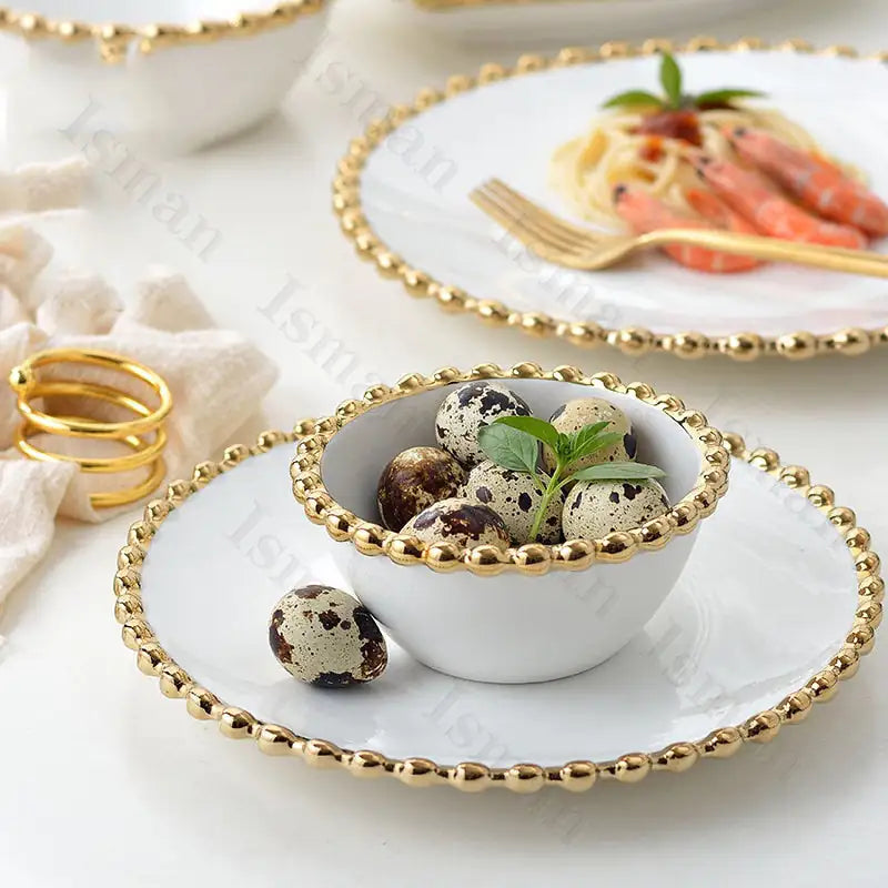 Nordic Gold Bead Ceramic Dinner Plates