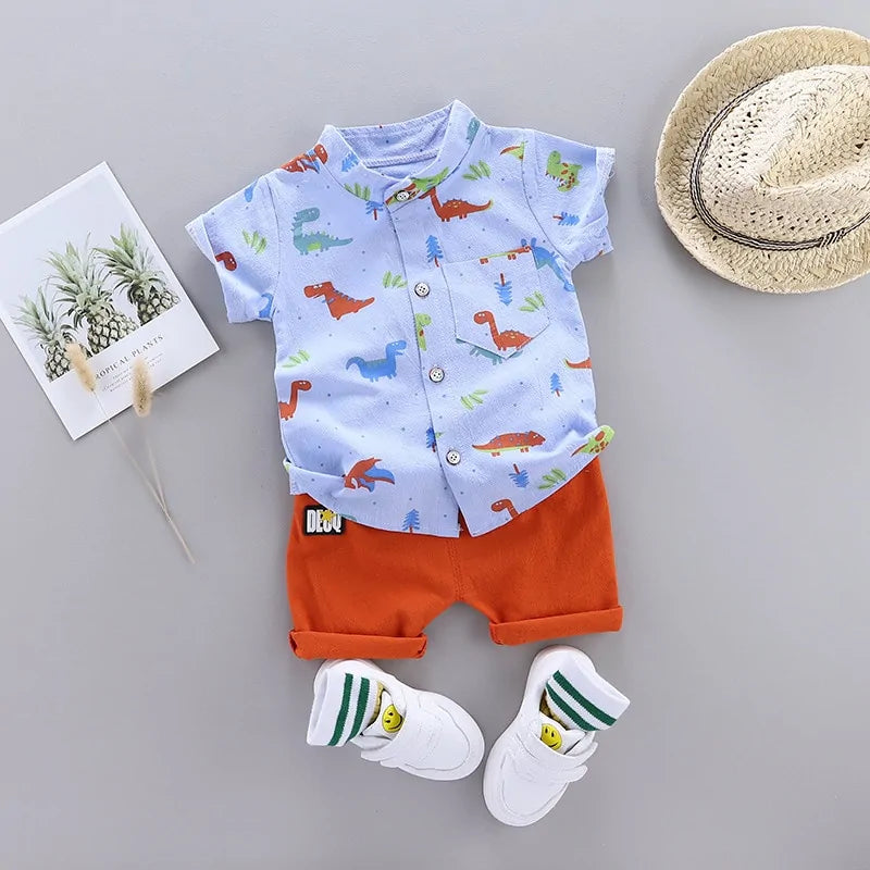 Cartoon Dinosaur Print Toddler Boy Set: Shirt + Pants