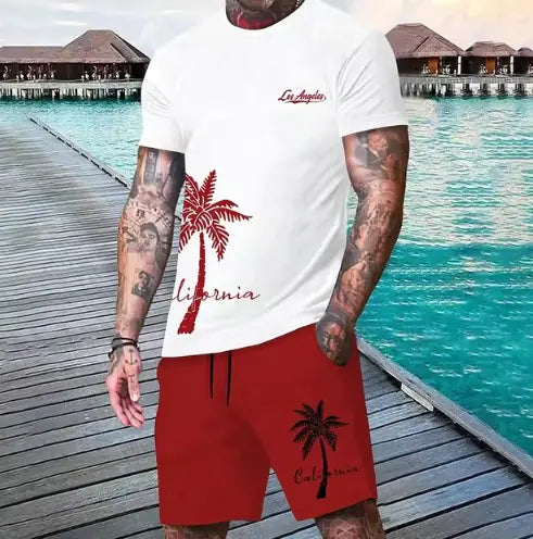 Men's Hawaiian Beach Shirt & Shorts Set