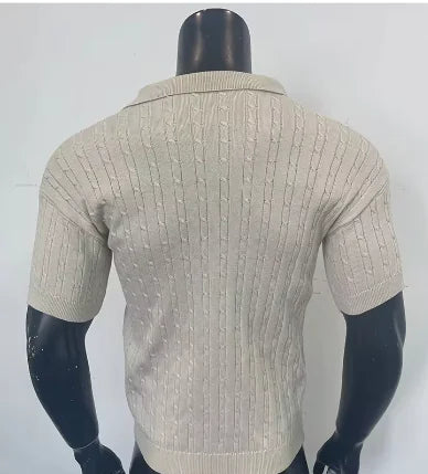 Mens Top Knitted Button Short-sleeved