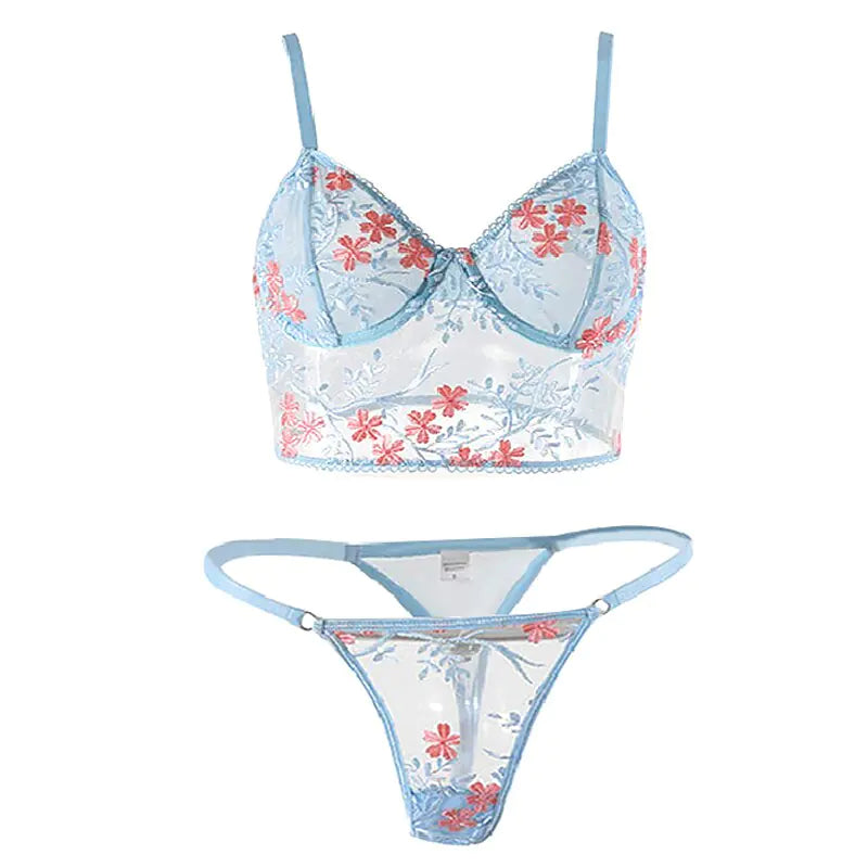 Floral Embroidery Lingerie Set