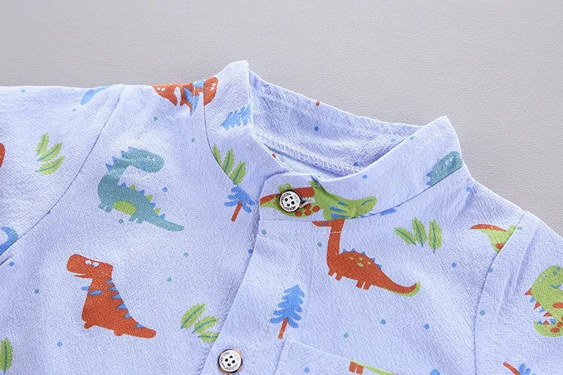 Cartoon Dinosaur Print Toddler Boy Set: Shirt + Pants