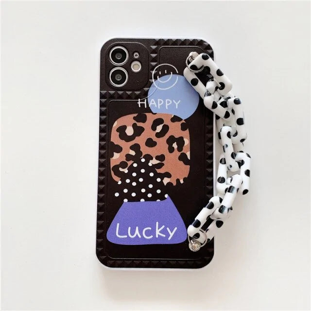 Leopard Print Letter Bracelet Case For Iphones