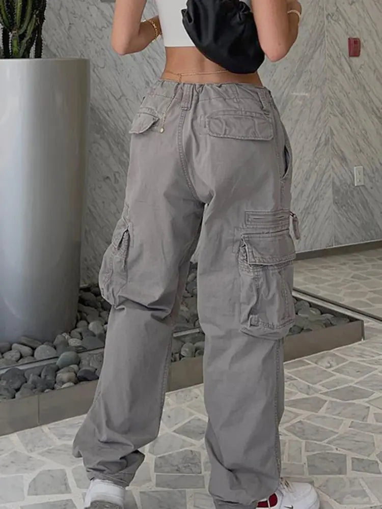 Streetwear Denim Cargo Pants Low Rise