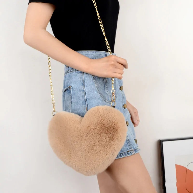 Women's Heart Shaped Faux Fur Crossbody bag