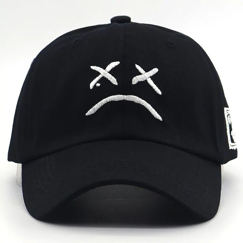 Sad Face Embroidered Baseball Cap: Adjustable Cotton Snapback Hat