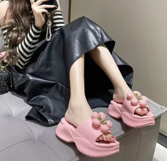 High Platform Slippers Women’s Solid Color Thick Sole Sandals