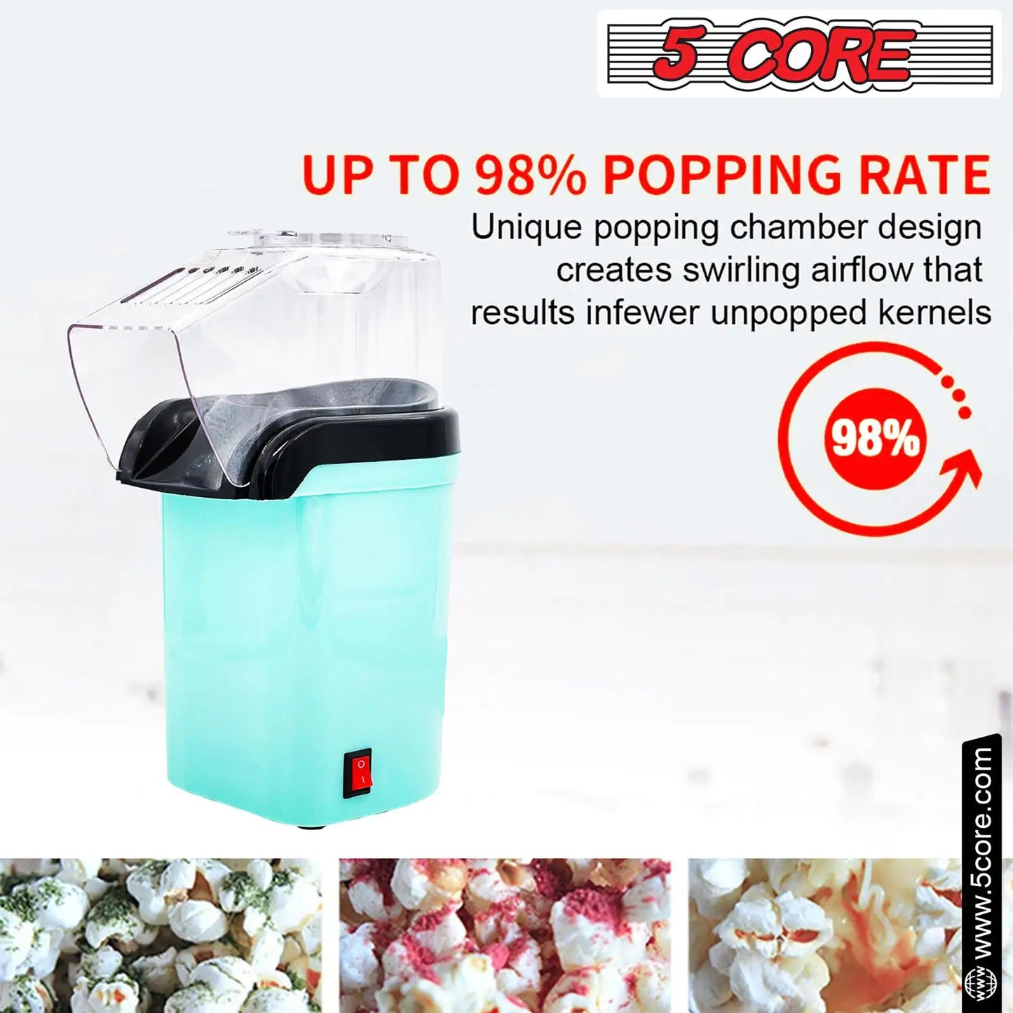 5Core Popcorn Machine 16 Cup Hot Air Popper Mini Portable Electric Pop Corn Maker