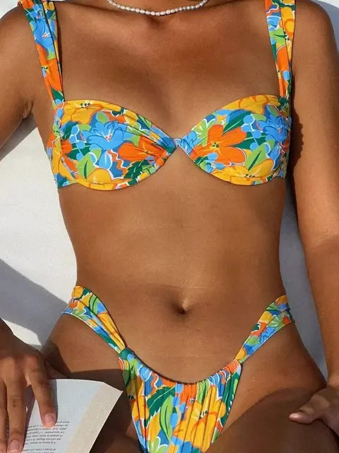 Sexy Female Swimwear Floral  Suit