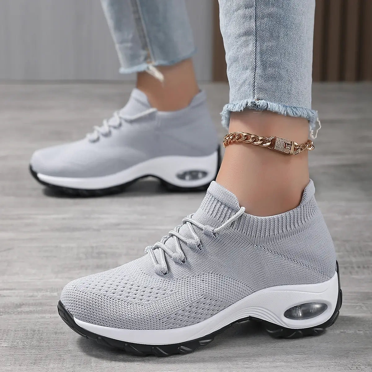 Women's Walking Shoes, Lace-On Sock