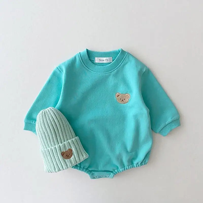 0-2Y Baby Long Sleeve Bear Sweatshirt Romper