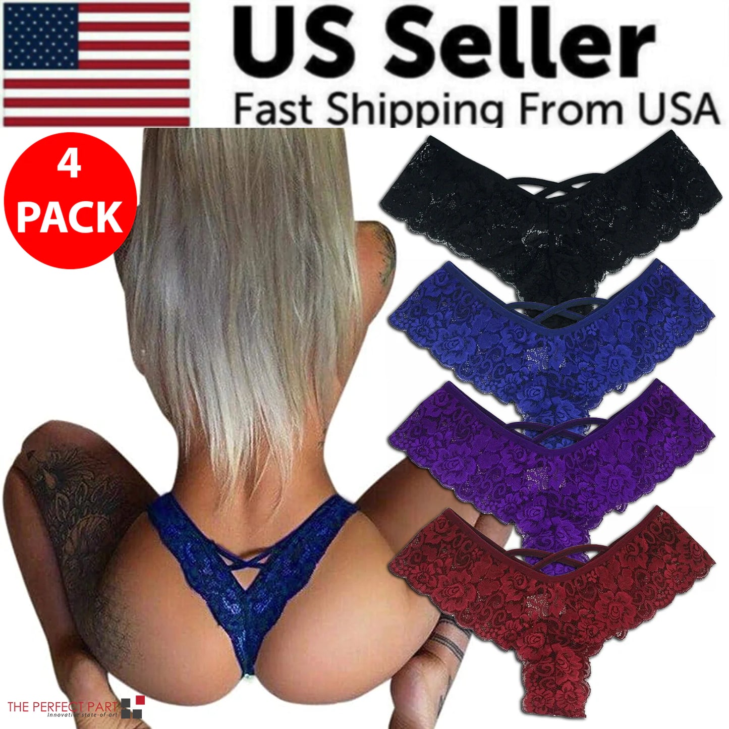 4 Pack Sexy Lace Underwear Lingerie Panties