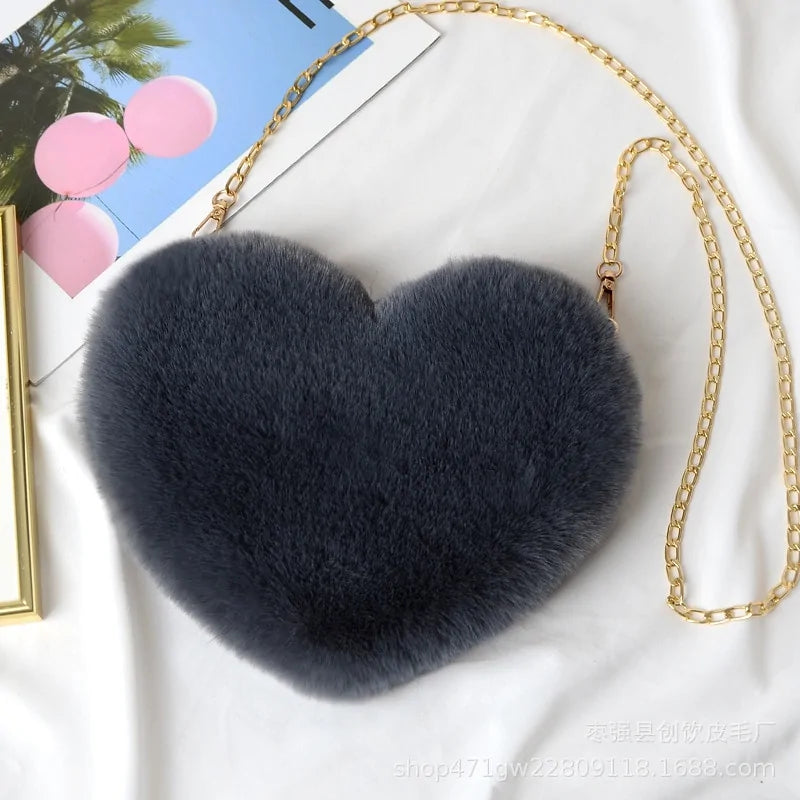 Women's Heart Shaped Faux Fur Crossbody bag