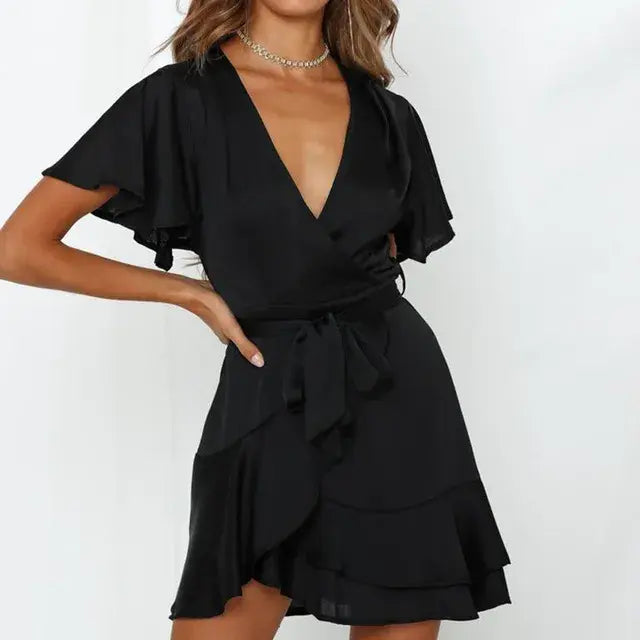 Summer V-Neck Ruffle Dress