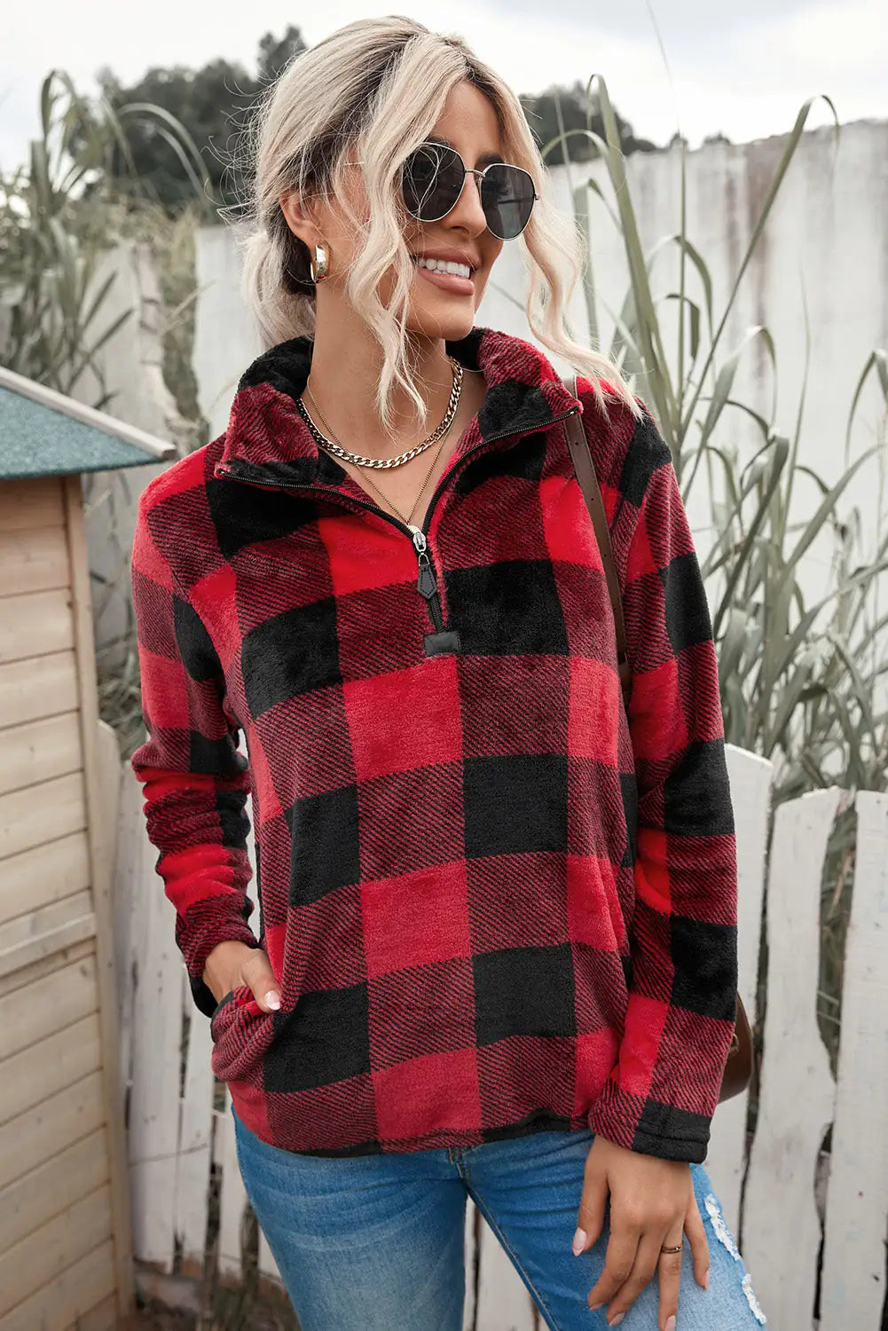 Plaid Print Collar Sweatshirt