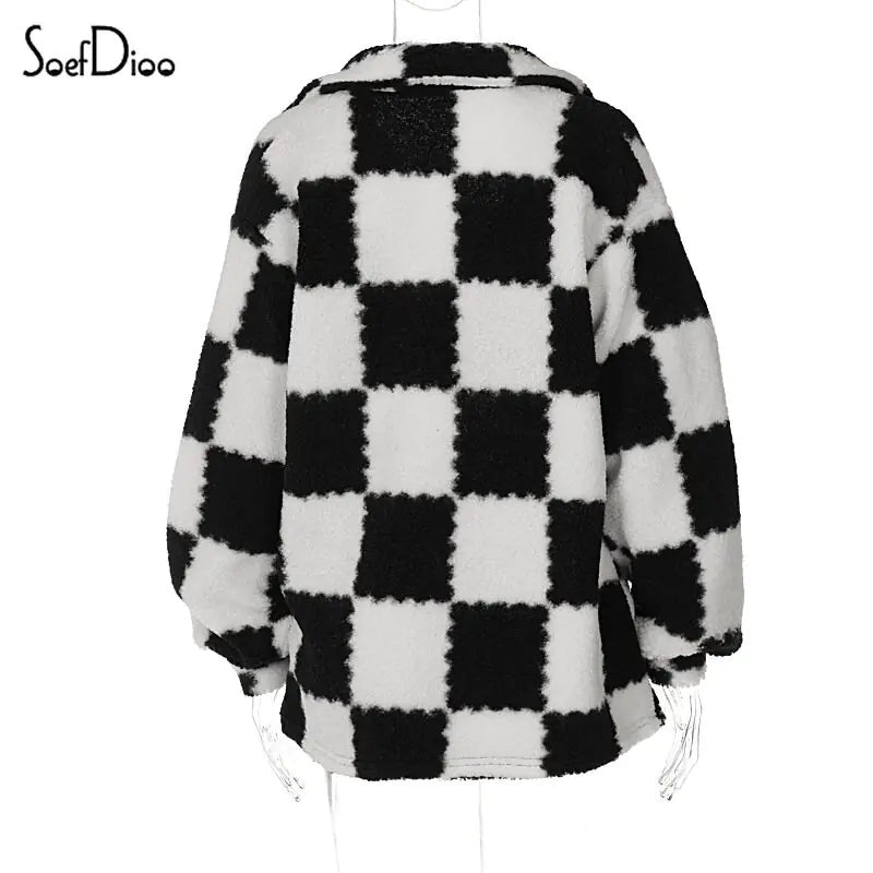 Black White Grid Thickened Plush 3 Piece Set