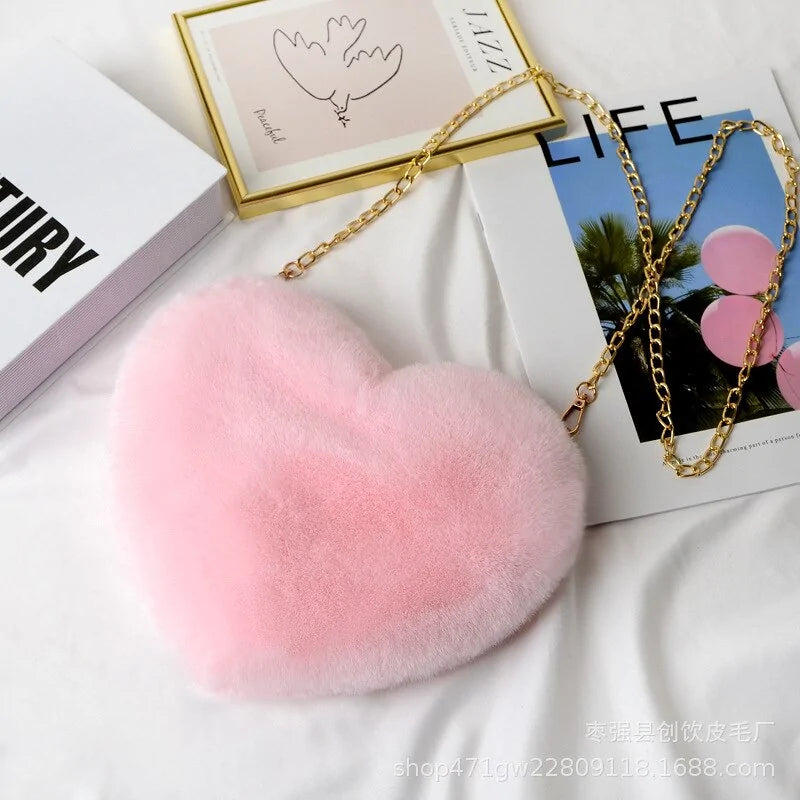 Women's Heart Shaped Faux Fur Crossbody bag