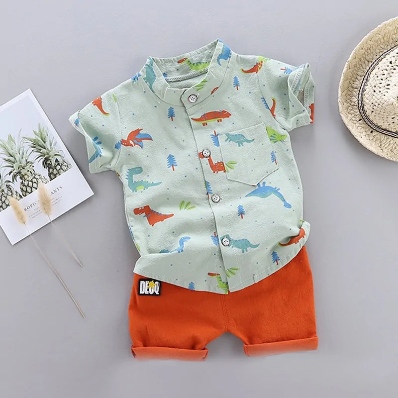 Cartoon Dinosaur Print Toddler Boy Set: Shirt + Pants