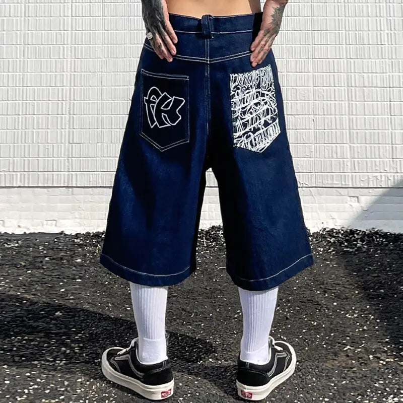 Retro Oversized Wide Leg Denim Jeans Shorts