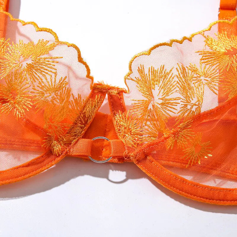 Ellolace Orange Lace Embroidery Lingerie Set