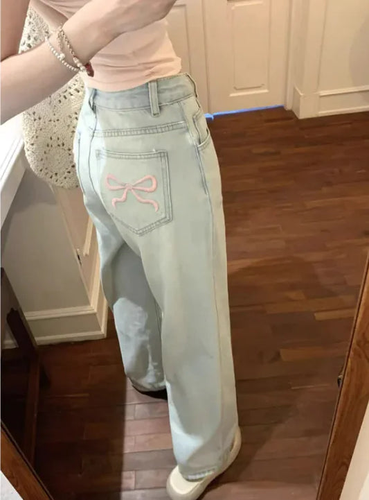 Ballet Embroidery Light Blue Wide-leg Jeans