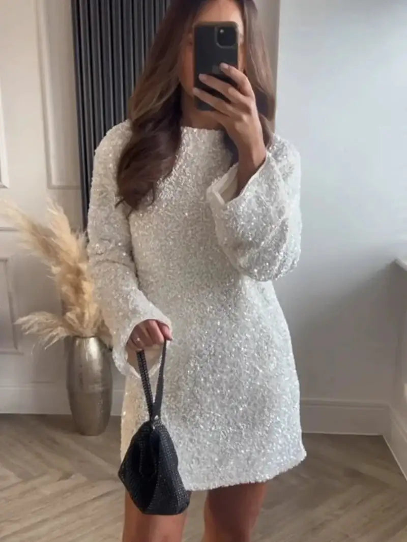 Long Sleeve Shiny Mini Dress