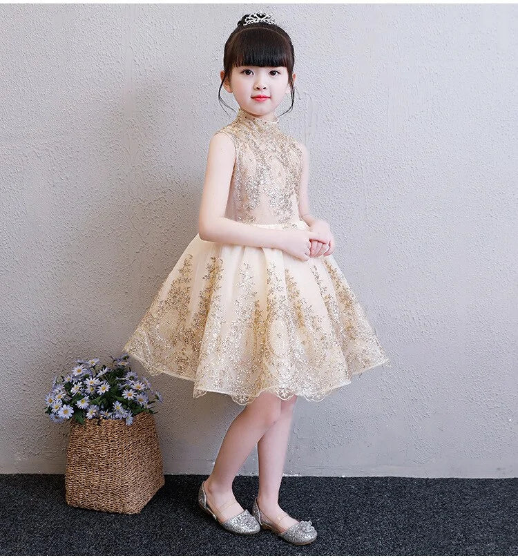 Elegant Tulle Golden Dress For Kids