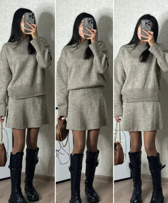 2 Pieces Knit Sweater Skirt Sets