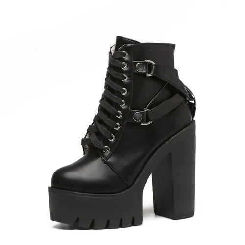 Black Boots Women Heel Lace-up