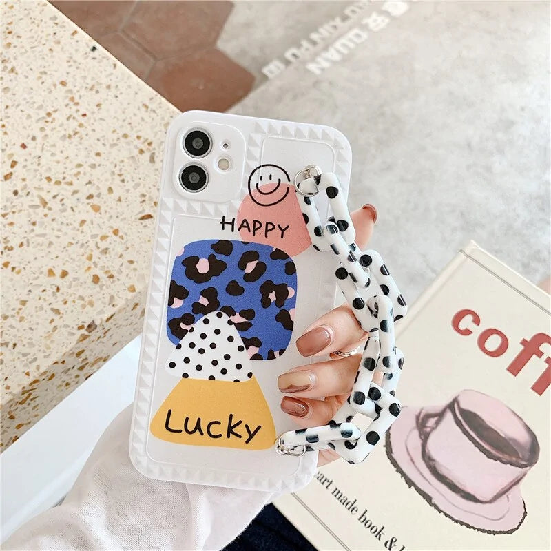 Leopard Print Letter Bracelet Case For Iphones