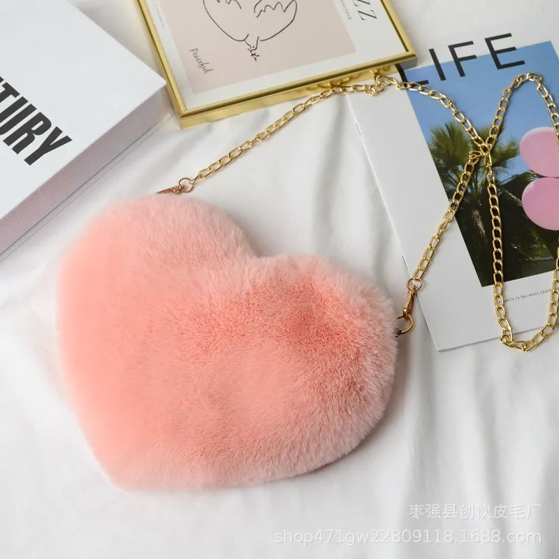 Women's Heart Shaped Faux Fur Crossbody bag