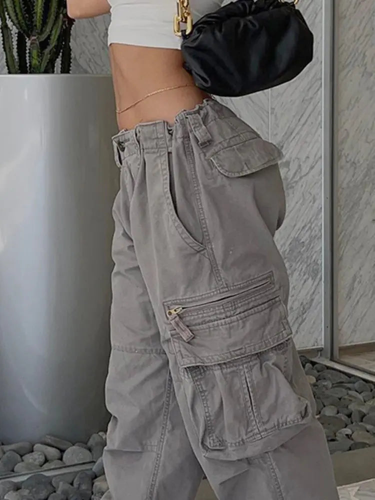 Streetwear Denim Cargo Pants Low Rise