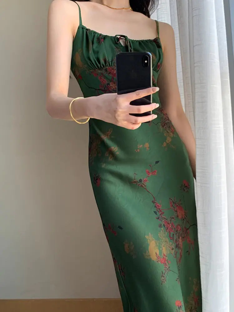 Elegant Floral Spaghetti Strap Dress