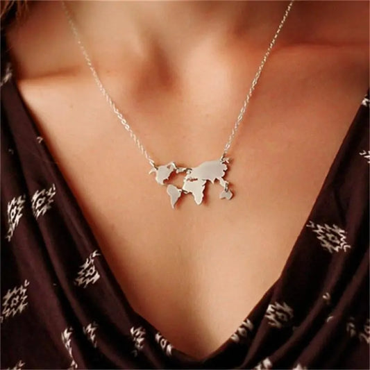 Stainless Steel World Map Necklace