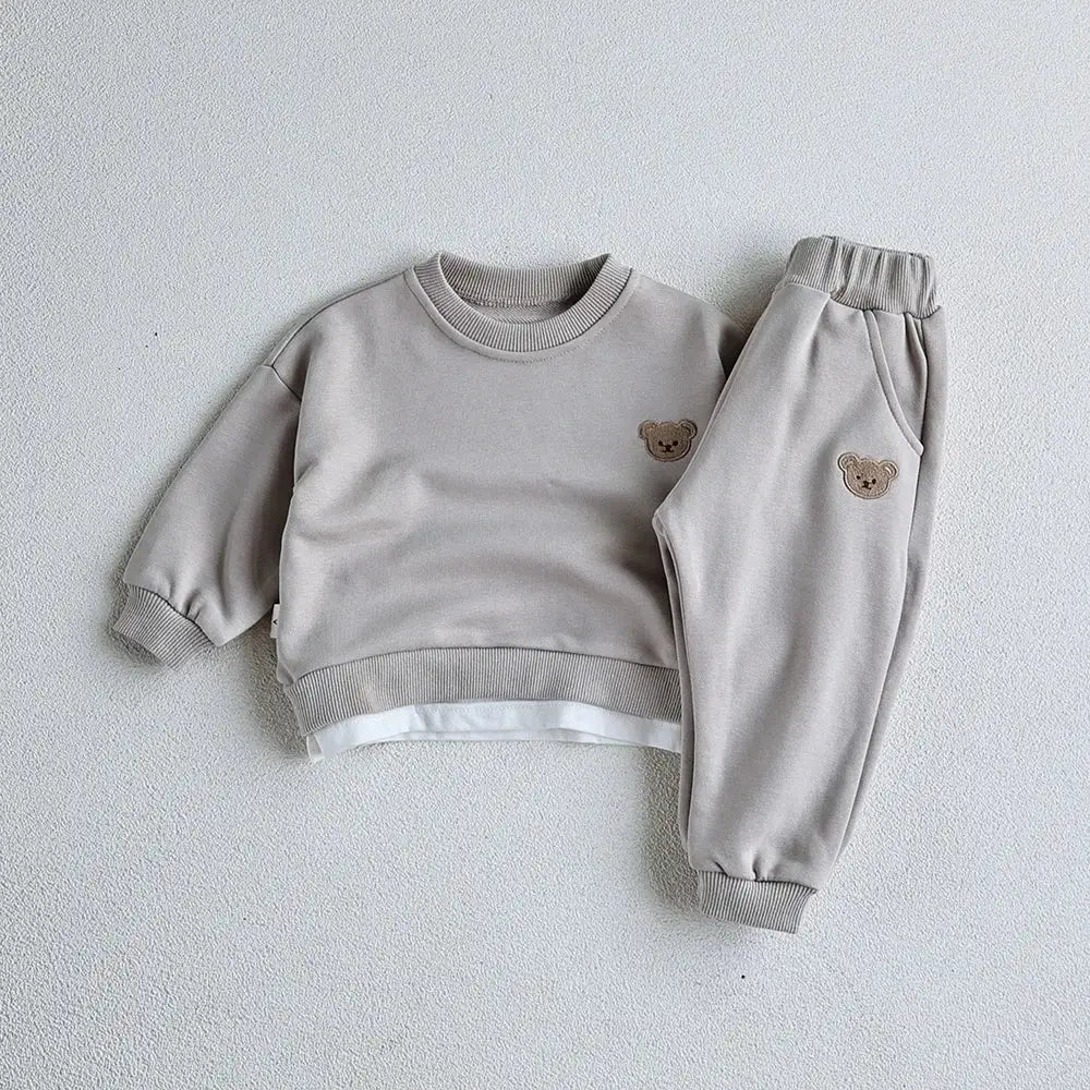 Children Bear Embroidery Sweatshirt and Pants