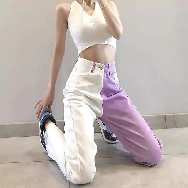 Jeans White Purple Straight Tube Pants