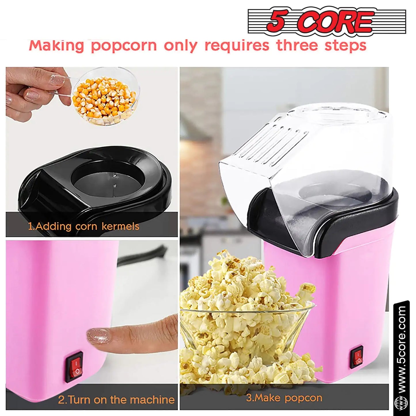 5Core Popcorn Machine 16 Cup Hot Air Popper Mini Portable Electric Pop Corn Maker