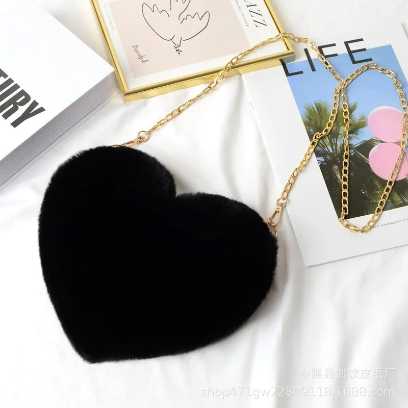 Women's Heart Shaped Faux Fur Crossbody bag