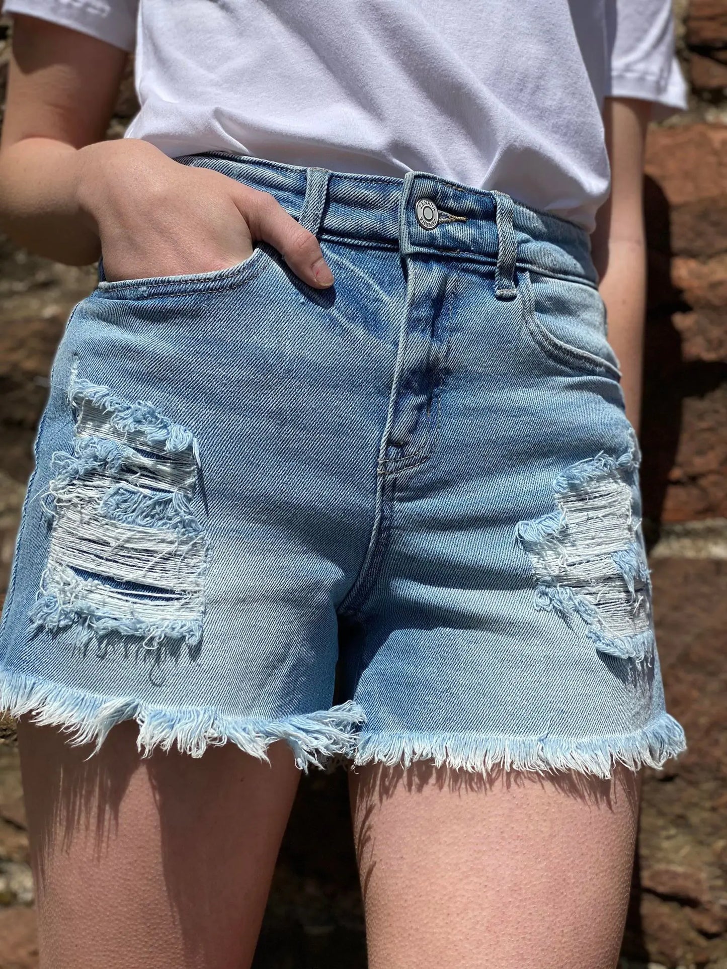 ZENANA DISTRESSED DENIM SHORTS